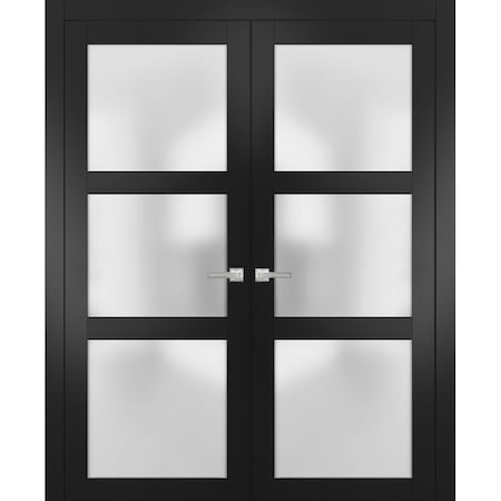 Sartodoors Double French Interior Door, 72" x 96", Black LUCIA2552DD-BLK-7296